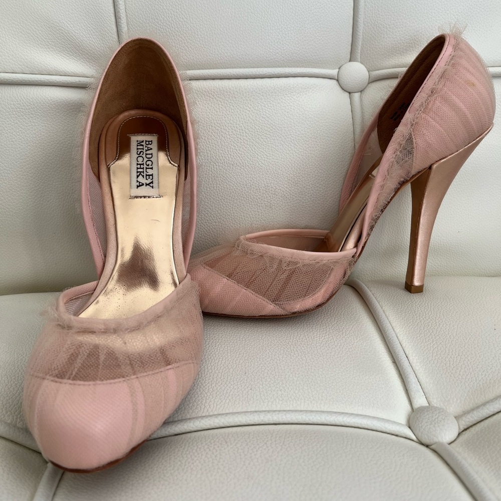 Badgley Mischka Ballet Pink Tulle 3in Heels 7 1/2M - Picture 6 of 9